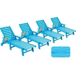 Patio Chaise Lounge Chair Set of 4, Oversize Lounge Chairs with Wood Texture& Rolling Wheels, HDPE 6-Position Plastic Lounge Chairs for Poolside, Patio, Deck, Beach,Pacific Blue Patio Chaise Lounge Chair Set of 4, Oversize Lounge Chairs with Wood Texture& Rolling Wheels, HDPE 6-Position Plastic Lounge Chairs for Poolside, Patio, Deck, Beach,Pacific Blue