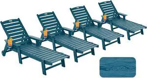 Patio Chaise Lounge Chair Set of 4, Oversize Lounge Chairs with Wood Texture& Rolling Wheels, HDPE 6-Position Plastic Lounge Chairs for Poolside, Patio, Deck, Beach,Navy Blue Patio Chaise Lounge Chair Set of 4, Oversize Lounge Chairs with Wood Texture& Rolling Wheels, HDPE 6-Position Plastic Lounge Chairs for Poolside, Patio, Deck, Beach,Navy Blue