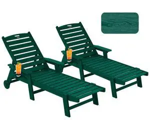 Patio Chaise Lounge Chair Set of 2, Oversize Lounge Chairs with Wood Texture& Rolling Wheels, HDPE 5-Position Plastic Lounge Chairs for Poolside, Patio, Deck, Beach,Green Patio Chaise Lounge Chair Set of 2, Oversize Lounge Chairs with Wood Texture& Rolling Wheels, HDPE 5-Position Plastic Lounge Chairs for Poolside, Patio, Deck, Beach,Green