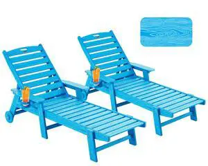 Patio Chaise Lounge Chair Set of 2, Oversize Lounge Chairs with Wood Texture& Rolling Wheels, HDPE 6-Position Plastic Lounge Chairs for Poolside, Patio, Deck, Beach,Pacific Blue Patio Chaise Lounge Chair Set of 2, Oversize Lounge Chairs with Wood Texture& Rolling Wheels, HDPE 6-Position Plastic Lounge Chairs for Poolside, Patio, Deck, Beach,Pacific Blue