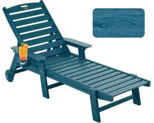 Patio Chaise Lounge Chair Outdoor with Wheels, Oversize Patio Lounge Chairs with Wood Texture, HDPE 6-Position Plastic Lounge Chairs for Poolside, Patio, Deck, Beach,Navy Blue Patio Chaise Lounge Chair Outdoor with Wheels, Oversize Patio Lounge Chairs with Wood Texture, HDPE 6-Position Plastic Lounge Chairs for Poolside, Patio, Deck, Beach,Navy Blue