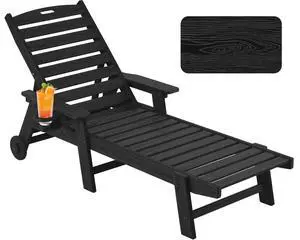 Patio Chaise Lounge Chair Outdoor with Wheels, Oversize Patio Lounge Chairs with Wood Texture, HDPE 6-Position Plastic Lounge Chairs for Poolside, Patio, Deck, Beach,Black Patio Chaise Lounge Chair Outdoor with Wheels, Oversize Patio Lounge Chairs with Wood Texture, HDPE 6-Position Plastic Lounge Chairs for Poolside, Patio, Deck, Beach,Black