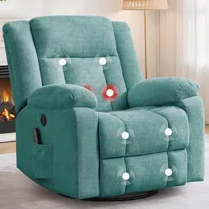 Korser Rocker Recliner, Glider Recliner Chairs for Adults, 360° Swivel Rocking Chair with Massage and Heating, Nursery Chair with Storage and USB Charging, Turquoise, Swivel Rocker Recliner Korser Rocker Recliner, Glider Recliner Chairs for Adults, 360° Swivel Rocking Chair with Massage and Heating, Nursery Chair with Storage and USB Charging, Turquoise, Swivel Rocker Recliner