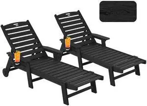 Patio Chaise Lounge Chair Set of 2, Oversize Lounge Chairs with Wood Texture& Rolling Wheels, HDPE 6-Position Plastic Lounge Chairs for Poolside, Patio, Deck, Beach,Black Patio Chaise Lounge Chair Set of 2, Oversize Lounge Chairs with Wood Texture& Rolling Wheels, HDPE 6-Position Plastic Lounge Chairs for Poolside, Patio, Deck, Beach,Black