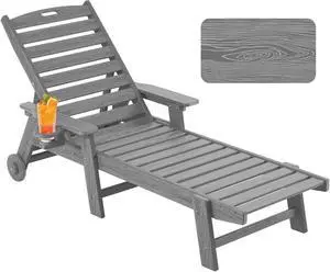 Patio Chaise Lounge Chair Outdoor with Wheels, Oversize Patio Lounge Chairs with Wood Texture, HDPE 6-Position Plastic Lounge Chairs for Poolside, Patio, Deck, Beach,Grey Patio Chaise Lounge Chair Outdoor with Wheels, Oversize Patio Lounge Chairs with Wood Texture, HDPE 6-Position Plastic Lounge Chairs for Poolside, Patio, Deck, Beach,Grey