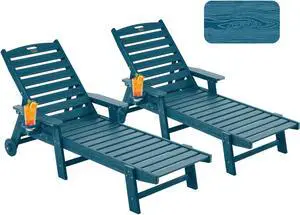 Patio Chaise Lounge Chair Set of 2, Oversize Lounge Chairs with Wood Texture& Rolling Wheels, HDPE 6-Position Plastic Lounge Chairs for Poolside, Patio, Deck, Beach,Navy Blue Patio Chaise Lounge Chair Set of 2, Oversize Lounge Chairs with Wood Texture& Rolling Wheels, HDPE 6-Position Plastic Lounge Chairs for Poolside, Patio, Deck, Beach,Navy Blue