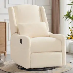 Korser Glider Recliner Rocking Chair, 360° Swivel Boucle Nursery Chair, Comfy Upholstered Recliner for Nursery, Living Room & Bedroom,Beige Korser Glider Recliner Rocking Chair, 360° Swivel Boucle Nursery Chair, Comfy Upholstered Recliner for Nursery, Living Room & Bedroom,Beige