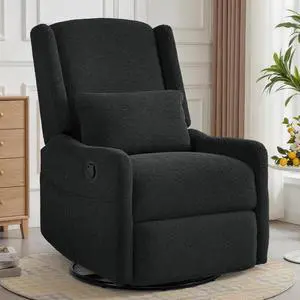 Korser Glider Recliner Rocking Chair, 360° Swivel Boucle Nursery Chair, Comfy Upholstered Recliner for Nursery, Living Room & Bedroom,Black Korser Glider Recliner Rocking Chair, 360° Swivel Boucle Nursery Chair, Comfy Upholstered Recliner for Nursery, Living Room & Bedroom,Black