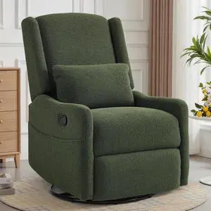 Korser Glider Recliner Rocking Chair, 360° Swivel Boucle Nursery Chair, Comfy Upholstered Recliner for Nursery, Living Room & Bedroom,Green Korser Glider Recliner Rocking Chair, 360° Swivel Boucle Nursery Chair, Comfy Upholstered Recliner for Nursery, Living Room & Bedroom,Green
