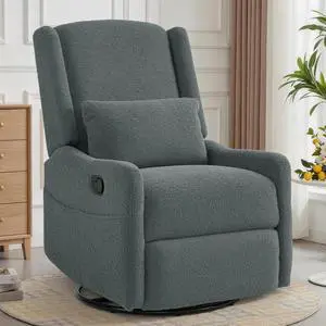 Korser Glider Recliner Rocking Chair, 360° Swivel Boucle Nursery Chair, Comfy Upholstered Recliner for Nursery, Living Room & Bedroom,Grey Korser Glider Recliner Rocking Chair, 360° Swivel Boucle Nursery Chair, Comfy Upholstered Recliner for Nursery, Living Room & Bedroom,Grey