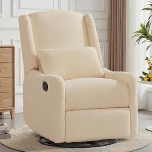 Korser Glider Recliner Rocking Chair, 360° Swivel Boucle Nursery Chair, Comfy Upholstered Recliner for Nursery, Living Room & Bedroom,Khaqi Korser Glider Recliner Rocking Chair, 360° Swivel Boucle Nursery Chair, Comfy Upholstered Recliner for Nursery, Living Room & Bedroom,Khaqi