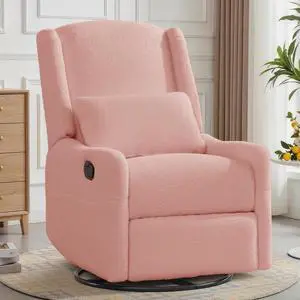 Korser Glider Recliner Rocking Chair, 360° Swivel Boucle Nursery Chair, Comfy Upholstered Recliner for Nursery, Living Room & Bedroom,Pink Korser Glider Recliner Rocking Chair, 360° Swivel Boucle Nursery Chair, Comfy Upholstered Recliner for Nursery, Living Room & Bedroom,Pink