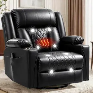 Korser Oversized Recliner Chair, 360° Swivel Rocker Recliner for Big and Tall Person, Manual Control Recliner with Heat & Massage for Living Room, Faux Leather, Black Korser Oversized Recliner Chair, 360° Swivel Rocker Recliner for Big and Tall Person, Manual Control Recliner with Heat & Massage for Living Room, Faux Leather, Black
