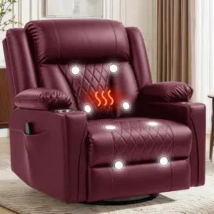 Korser Oversized Recliner Chair, 360° Swivel Rocker Recliner for Big and Tall Person, Manual Control Recliner with Heat & Massage for Living Room, Faux Leather, Burgundy Korser Oversized Recliner Chair, 360° Swivel Rocker Recliner for Big and Tall Person, Manual Control Recliner with Heat & Massage for Living Room, Faux Leather, Burgundy