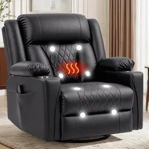 Korser Oversized Recliner Chair, 360° Swivel Rocker Recliner for Big and Tall Person, Manual Control Recliner with Heat & Massage for Living Room, Faux Leather, Grey Korser Oversized Recliner Chair, 360° Swivel Rocker Recliner for Big and Tall Person, Manual Control Recliner with Heat & Massage for Living Room, Faux Leather, Grey