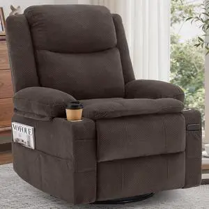Korser Recliner Chair for Adults, 360°Swivel Rocker Recliner, Rocking Recliners with Massage & Heat, Nursery Rocking Chairs with Cup Holders, Manual Reclining Glider for Living Room, Nursery, Brown Korser Recliner Chair for Adults, 360°Swivel Rocker Recliner, Rocking Recliners with Massage & Heat, Nursery Rocking Chairs with Cup Holders, Manual Reclining Glider for Living Room, Nursery, Brown