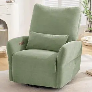Korser Power Swivel Rocker Recliner Chair, Electric Nursery Rocking Chairs with USB & Type-C Ports, Upholstered 23" Wide Glider Chair with Lumbar Pillow for Living Room, Bedroom, Chenille, Green Korser Power Swivel Rocker Recliner Chair, Electric Nursery Rocking Chairs with USB & Type-C Ports, Upholstered 23" Wide Glider Chair with Lumbar Pillow for Living Room, Bedroom, Chenille, Green