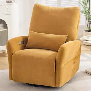 Korser Power Swivel Rocker Recliner Chair, Electric Nursery Rocking Chairs with USB & Type-C Ports, Upholstered 23" Wide Glider Chair with Lumbar Pillow for Living Room, Bedroom, Chenille, Gold Korser Power Swivel Rocker Recliner Chair, Electric Nursery Rocking Chairs with USB & Type-C Ports, Upholstered 23" Wide Glider Chair with Lumbar Pillow for Living Room, Bedroom, Chenille, Gold