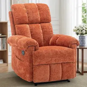 Korser Recliner Chair, Living Room Recliner Chairs for Adults, Small Recliners for Small Spaces, Upholstered Manual Recliner with Side Pockets, Comfy Nursery Chair for Living Room, Chenille, Orange Korser Recliner Chair, Living Room Recliner Chairs for Adults, Small Recliners for Small Spaces, Upholstered Manual Recliner with Side Pockets, Comfy Nursery Chair for Living Room, Chenille, Orange