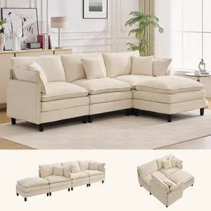 Korser 105" L-Shaped Modular Sectional Sofa, 3-Seater Cloud Couch with 1 Movable Ottoman, Modern Chenille Sofa Set with Removable Washable Pillows for Living Room, Bedroom, Apartment Korser 105" L-Shaped Modular Sectional Sofa, 3-Seater Cloud Couch with 1 Movable Ottoman, Modern Chenille Sofa Set with Removable Washable Pillows for Living Room, Bedroom, Apartment