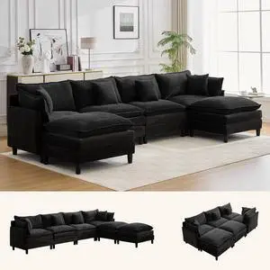 Korser 138" U-Shaped Modular Sectional Sofa, 4-Seater Cloud Couch with 2 Movable Ottomans, Modern Chenille Sofa Set with Removable Washable Pillows for Living Room, Bedroom, Apartment Korser 138" U-Shaped Modular Sectional Sofa, 4-Seater Cloud Couch with 2 Movable Ottomans, Modern Chenille Sofa Set with Removable Washable Pillows for Living Room, Bedroom, Apartment