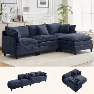 Korser 105" L-Shaped Modular Sectional Sofa, 3-Seater Cloud Couch with 1 Movable Ottoman, Modern Chenille Sofa Set with Removable Washable Pillows for Living Room, Bedroom, Apartment Korser 105" L-Shaped Modular Sectional Sofa, 3-Seater Cloud Couch with 1 Movable Ottoman, Modern Chenille Sofa Set with Removable Washable Pillows for Living Room, Bedroom, Apartment
