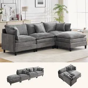 Korser 105" L-Shaped Modular Sectional Sofa, 3-Seater Cloud Couch with 1 Movable Ottoman, Modern Chenille Sofa Set with Removable Washable Pillows for Living Room, Bedroom, Apartment Korser 105" L-Shaped Modular Sectional Sofa, 3-Seater Cloud Couch with 1 Movable Ottoman, Modern Chenille Sofa Set with Removable Washable Pillows for Living Room, Bedroom, Apartment