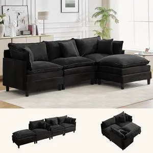 Korser 105" L-Shaped Modular Sectional Sofa, 3-Seater Cloud Couch with 1 Movable Ottoman, Modern Chenille Sofa Set with Removable Washable Pillows for Living Room, Bedroom, Apartment Korser 105" L-Shaped Modular Sectional Sofa, 3-Seater Cloud Couch with 1 Movable Ottoman, Modern Chenille Sofa Set with Removable Washable Pillows for Living Room, Bedroom, Apartment