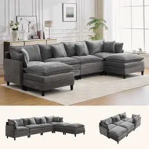 Korser 138" U-Shaped Modular Sectional Sofa, 4-Seater Cloud Couch with 2 Movable Ottomans, Modern Chenille Sofa Set with Removable Washable Pillows for Living Room, Bedroom, Apartment Korser 138" U-Shaped Modular Sectional Sofa, 4-Seater Cloud Couch with 2 Movable Ottomans, Modern Chenille Sofa Set with Removable Washable Pillows for Living Room, Bedroom, Apartment