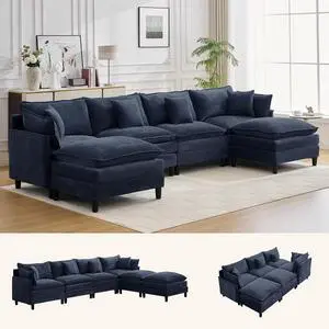 Korser 138" U-Shaped Modular Sectional Sofa, 4-Seater Cloud Couch with 2 Movable Ottomans, Modern Chenille Sofa Set with Removable Washable Pillows for Living Room, Bedroom, Apartment Korser 138" U-Shaped Modular Sectional Sofa, 4-Seater Cloud Couch with 2 Movable Ottomans, Modern Chenille Sofa Set with Removable Washable Pillows for Living Room, Bedroom, Apartment