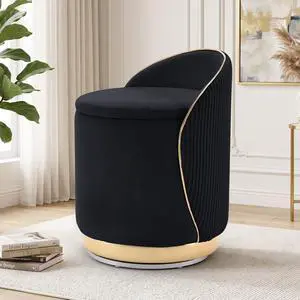Korser Swivel Vanity Chair with Storage, 360° Barrel Accent Chair, Velvet Makeup Chair with Wave Back, No Assembly Small Swivel Armchair for Bedroom, Dressing, Living Room, Black Korser Swivel Vanity Chair with Storage, 360° Barrel Accent Chair, Velvet Makeup Chair with Wave Back, No Assembly Small Swivel Armchair for Bedroom, Dressing, Living Room, Black