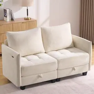Korser 61" Loveseat Sofa Couch with Storage, Modern Love Seat Couches for Living Room, Small Couch for Bedroom with USB Charging, Comfy Chenille Cloud Couch for Small Spaces, Dorm, Office, Beige Korser 61" Loveseat Sofa Couch with Storage, Modern Love Seat Couches for Living Room, Small Couch for Bedroom with USB Charging, Comfy Chenille Cloud Couch for Small Spaces, Dorm, Office, Beige