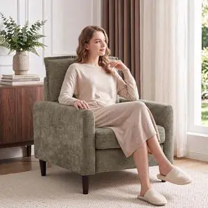 Korser Accent Chair for Living Room, Comfy Upholstered Mid-Century Reading Chair for Bedroom, Modern Linen Arm Chair with Pillow & Solid Wood Legs, Single Sofa Lounge Chair with Side Pockets, Brown Korser Accent Chair for Living Room, Comfy Upholstered Mid-Century Reading Chair for Bedroom, Modern Linen Arm Chair with Pillow & Solid Wood Legs, Single Sofa Lounge Chair with Side Pockets, Brown