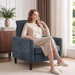 Korser Accent Chair for Living Room, Comfy Upholstered Mid-Century Reading Chair for Bedroom, Modern Linen Arm Chair with Pillow & Solid Wood Legs, Single Sofa Lounge Chair with Side Pockets, Grey Korser Accent Chair for Living Room, Comfy Upholstered Mid-Century Reading Chair for Bedroom, Modern Linen Arm Chair with Pillow & Solid Wood Legs, Single Sofa Lounge Chair with Side Pockets, Grey