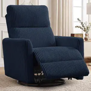 Korser 360° Swivel Glider Rocker Manual Recliner Chair, High Back Reclining Chair with Curved Armrests, Blue Corduroy Upholstered Chair for Nursery, Living Room, Bedroom Korser 360° Swivel Glider Rocker Manual Recliner Chair, High Back Reclining Chair with Curved Armrests, Blue Corduroy Upholstered Chair for Nursery, Living Room, Bedroom