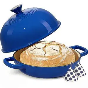 Enamelled Cast Iron Dutch Oven Pot Dutch Oven Pot with Lid For Sourdough Bread Baking Cast Iron Bread Oven Dark Blue, Umite Chef 6QT Pot with Lid & Cotton Potholders Enamelled Cast Iron Dutch Oven Pot Dutch Oven Pot with Lid For Sourdough Bread Baking Cast Iron Bread Oven Dark Blue, Umite Chef 6QT Pot with Lid & Cotton Potholders