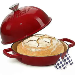 Enamelled Cast Iron Dutch Oven Pot Dutch Oven Pot with Lid For Sourdough Bread Baking Cast Iron Bread Oven Red, Umite Chef 6QT Pot with Lid & Cotton Potholders Enamelled Cast Iron Dutch Oven Pot Dutch Oven Pot with Lid For Sourdough Bread Baking Cast Iron Bread Oven Red, Umite Chef 6QT Pot with Lid & Cotton Potholders