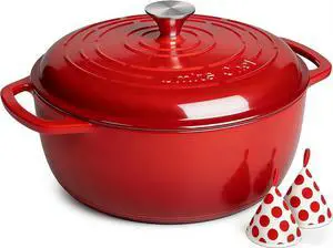 Umite Chef 6QT Enameled Cast Iron Dutch Oven with Lid, Versatile Heavy-Duty Cookware Pot for Baking Bread, Braising, Soups & Stews, Oven & Stovetop Safe with Heat Resistant GlovesRed Umite Chef 6QT Enameled Cast Iron Dutch Oven with Lid, Versatile Heavy-Duty Cookware Pot for Baking Bread, Braising, Soups & Stews, Oven & Stovetop Safe with Heat Resistant GlovesRed