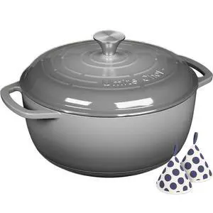 Enameled Cast Iron Dutch Oven - Umite Chef 6QT Pot with Lid & Cotton Potholders - Dual Handles -Versatile Heavy Duty Cookware for Bread Baking, Braising, Stews, Roasting(Grey Enameled Cast Iron Dutch Oven - Umite Chef 6QT Pot with Lid & Cotton Potholders - Dual Handles -Versatile Heavy Duty Cookware for Bread Baking, Braising, Stews, Roasting(Grey