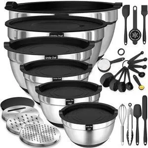 Thickened Heavy-Duty 26pcs Stainless Steel Bowl, Mixing Bowl Set with Lid, Grater Attachment, Non-Slip Bottom and Kitchen Gadget Set, Sizes 7, 4, 2.5, 2.0, 1.5, 1QT, Ideal for Mixing and Serving Thickened Heavy-Duty 26pcs Stainless Steel Bowl, Mixing Bowl Set with Lid, Grater Attachment, Non-Slip Bottom and Kitchen Gadget Set, Sizes 7, 4, 2.5, 2.0, 1.5, 1QT, Ideal for Mixing and Serving