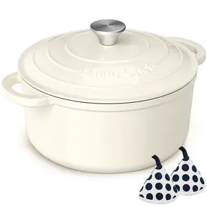 Enameled Cast Iron Dutch Oven - Umite Chef 5QT Pot with Lid & Cotton Potholders - Heavy-Duty Cookware for Bread Baking, Braising, Stews, Roasting(Cream White) Enameled Cast Iron Dutch Oven - Umite Chef 5QT Pot with Lid & Cotton Potholders - Heavy-Duty Cookware for Bread Baking, Braising, Stews, Roasting(Cream White)
