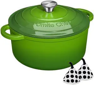 Umite Chef 5QT Enameled Cast Iron Dutch Oven Pot with Lid, Heavy-Duty, Cookware for Bread Baking, Braising, Stews, Roasting, Wedding Registry Ideas & Gifts(Green) Umite Chef 5QT Enameled Cast Iron Dutch Oven Pot with Lid, Heavy-Duty, Cookware for Bread Baking, Braising, Stews, Roasting, Wedding Registry Ideas & Gifts(Green)