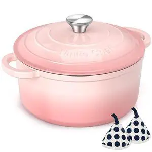 Umite Chef 5QT Enameled Cast Iron Dutch Oven Pot with Lid, Heavy-Duty Cookware for Bread Baking, Braising, Stews, Roasting, Wedding Registry Ideas & Gifts (Pink) Umite Chef 5QT Enameled Cast Iron Dutch Oven Pot with Lid, Heavy-Duty Cookware for Bread Baking, Braising, Stews, Roasting, Wedding Registry Ideas & Gifts (Pink)