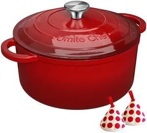 Enameled Cast Iron Dutch Oven - Umite Chef 5QT Pot with Lid & Cotton Potholders - Heavy-Duty Cookware for Bread Baking, Braising, Stews, Roasting(Red) Enameled Cast Iron Dutch Oven - Umite Chef 5QT Pot with Lid & Cotton Potholders - Heavy-Duty Cookware for Bread Baking, Braising, Stews, Roasting(Red)