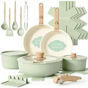 Umite Chef Non Stick Pots and Pans Set, 21 Pcs Ceramic Kitchen Cookware Set with Detachable Handle, Nonstick Healthy Induction Cookware, Dishwasher RV Cookware Set, Oven Safe, Stackable, Sage Green Umite Chef Non Stick Pots and Pans Set, 21 Pcs Ceramic Kitchen Cookware Set with Detachable Handle, Nonstick Healthy Induction Cookware, Dishwasher RV Cookware Set, Oven Safe, Stackable, Sage Green