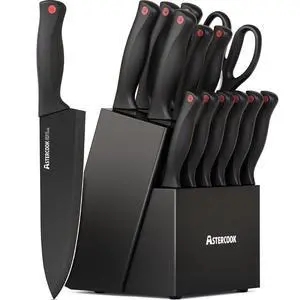 Knife Set, Astercook 15 Pieces Knife Sets for Kitchen with Block, Dishwasher Safe Kitchen Knife Set with Built in Sharpener Block, German Stainless Steel Knife Block Set, Black Knife Set, Astercook 15 Pieces Knife Sets for Kitchen with Block, Dishwasher Safe Kitchen Knife Set with Built in Sharpener Block, German Stainless Steel Knife Block Set, Black