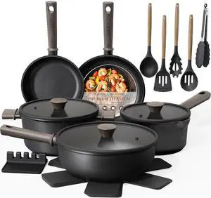 Astercook 19 Pcs Pots and Pans Set Non Stick, Black Titanium Induction Kitchen Cookware Sets, Non toxic Healthy Kitchen Cooking Set with Frying Pans Set, PTFE PFOA PFOS Free, Fathers Day Gift for Men Astercook 19 Pcs Pots and Pans Set Non Stick, Black Titanium Induction Kitchen Cookware Sets, Non toxic Healthy Kitchen Cooking Set with Frying Pans Set, PTFE PFOA PFOS Free, Fathers Day Gift for Men