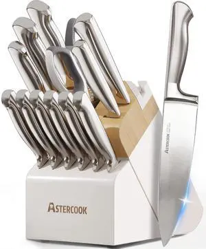 Astercook Knife Set for Kitchen with Block Sharpener 14Pcs Dishwasher Safe | Full Tang Stainless Steel Knives and Anti-Slip Ergonomic Handle Utensils Set Astercook Knife Set for Kitchen with Block Sharpener 14Pcs Dishwasher Safe | Full Tang Stainless Steel Knives and Anti-Slip Ergonomic Handle Utensils Set
