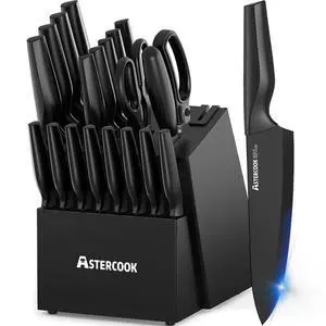 Knife Set, Astercook 21 Pieces Knife Sets for Kitchen with Block, Dishwasher Safe Kitchen Knife Set with Built-in Sharpener, German Stainless Steel Black Knife Block Set, Fathers Day Gift for Men Knife Set, Astercook 21 Pieces Knife Sets for Kitchen with Block, Dishwasher Safe Kitchen Knife Set with Built-in Sharpener, German Stainless Steel Black Knife Block Set, Fathers Day Gift for Men
