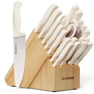 Knife Set, Astercook 22-Piece Kitchen Knife Set with Sharpener Block, High Carbon Stainless Steel Knives, Dishwasher Safe, Non-Slip Handle, Elegant Cream White Design, Perfect Holiday Gifts Knife Set, Astercook 22-Piece Kitchen Knife Set with Sharpener Block, High Carbon Stainless Steel Knives, Dishwasher Safe, Non-Slip Handle, Elegant Cream White Design, Perfect Holiday Gifts